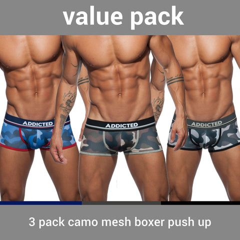 Addicted 3 Pack Camo Mesh Boxer Push Up