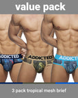 ADDICTED 3 PACK TROPICAL MESH BRIEF PUSH UP